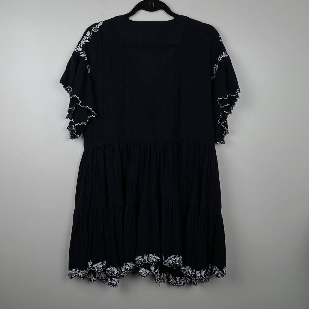 Free People Black Santiago Embroidered Short Sleeve Boho Mini Dress Size S - Picture 5 of 8